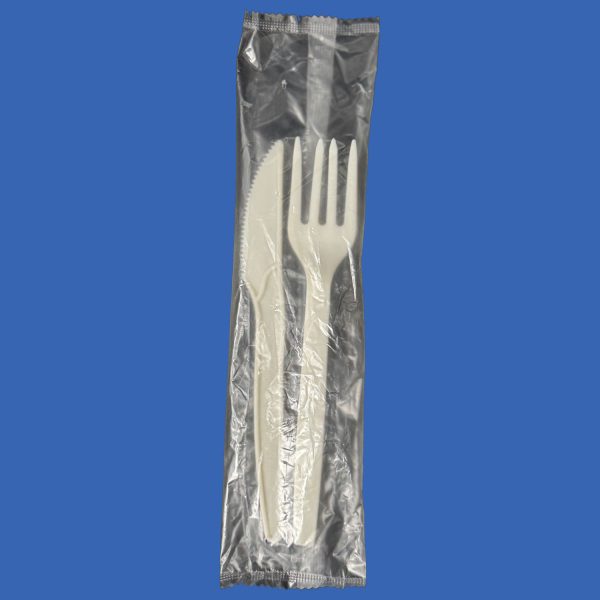 EcoCentury® 7″ PLA Film Wrapped Biodegradable Fork & Knife