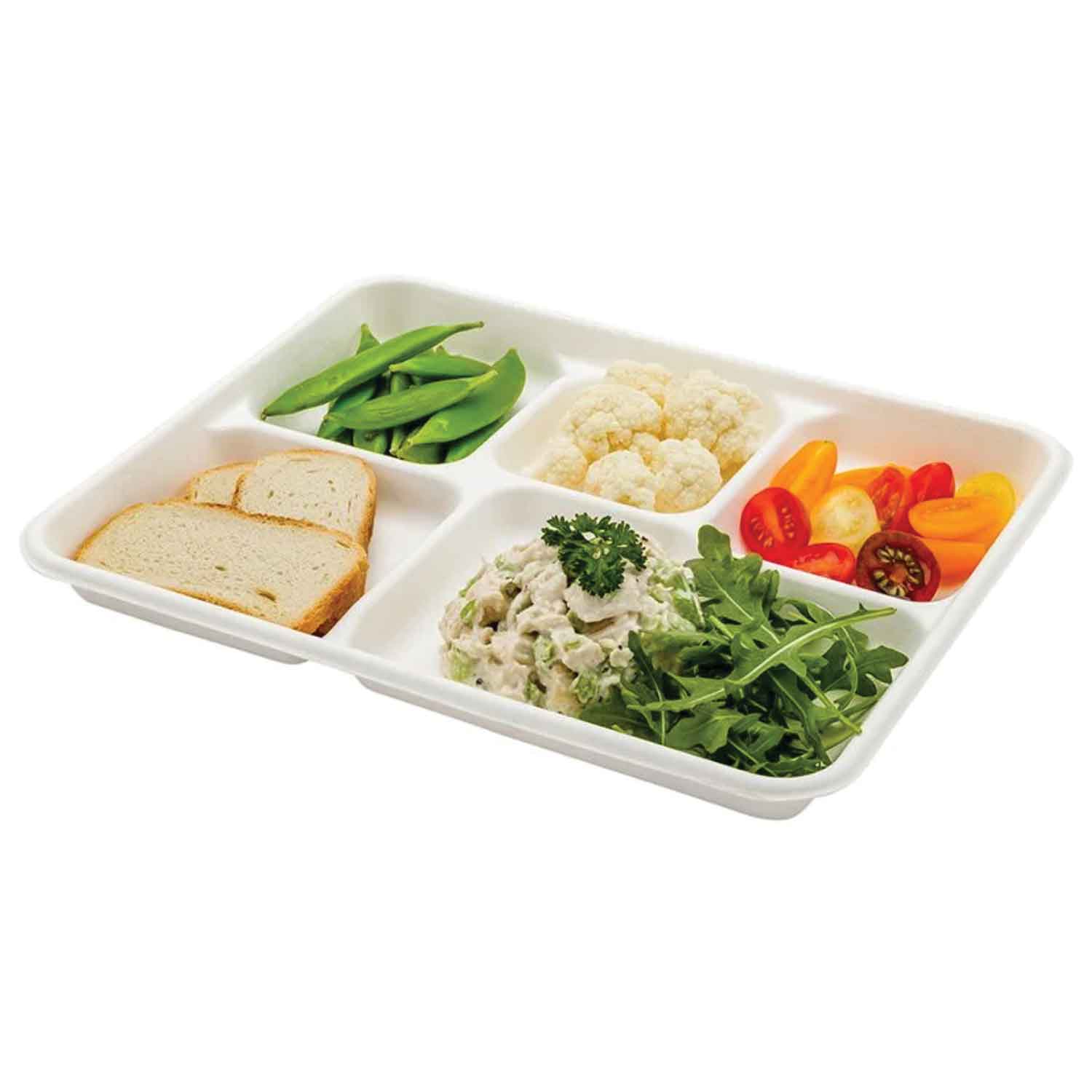 World Centric Fiber Trays, 5-Compartment, 8.5 x 10.24 x 1.01, Natural, Paper, 400/Carton